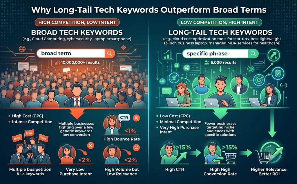 Why Long-Tail Tech Keywords Outperform Broad Terms