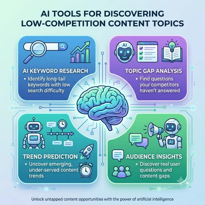 AI tools for discovering low-competition content topics